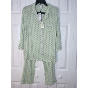 Soma Cool Nights Purple Dot Pistachio‎ Long Sleeve Top Sz L, Pants Sz M NWT